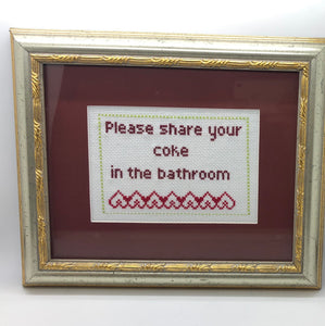 Please share your coke in the bathroom naughty vulgar cross stitch crossstitch